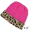 C.C. Ribbed Knit Beanie with Leopard Print Cuffed
