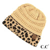 C.C. Ribbed Knit Beanie with Leopard Print Cuffed